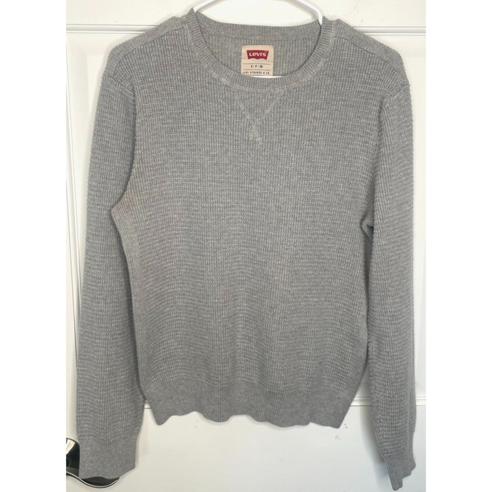 Levis Men's Thermal Relaxed Fit Sweater Sz S Gray Long Sleeve Waffle Knit Casual